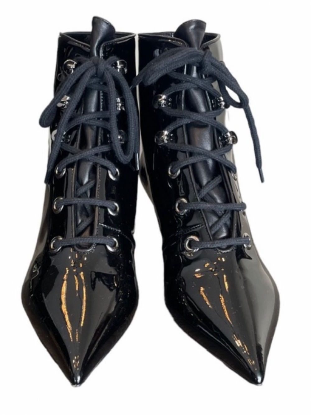 Christian Dior Black Patent Pointed Lace-Up Ankle Boots